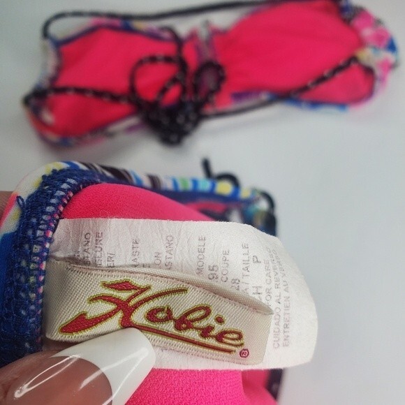 Hobie neon tropical print string bikini with zipper top large & bottom small - Picture 9 of 12